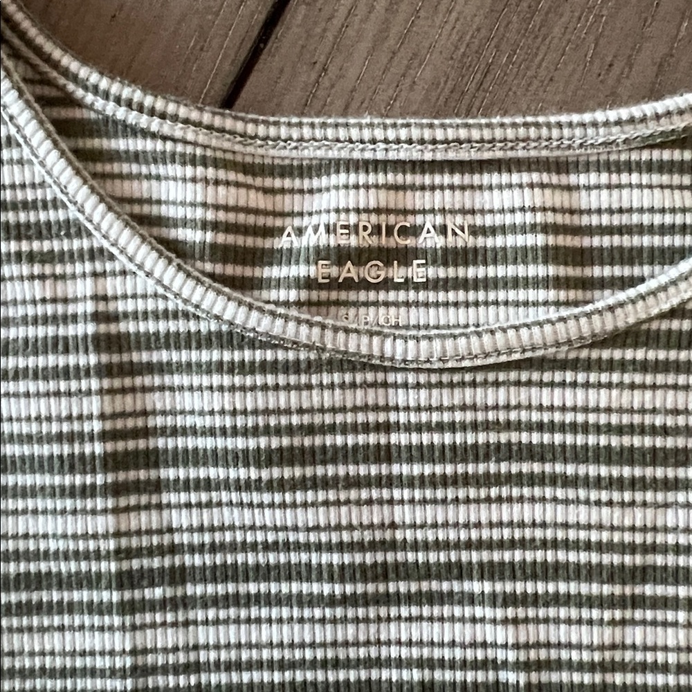 American Eagle Green & White Slim fit Ribbed Shirt - Size S - Picture 2 of 4
